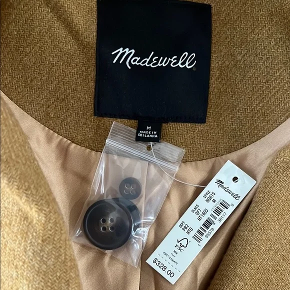 Madewell Hayden Camel Coat Notched Lapels Single-Breasted Size M